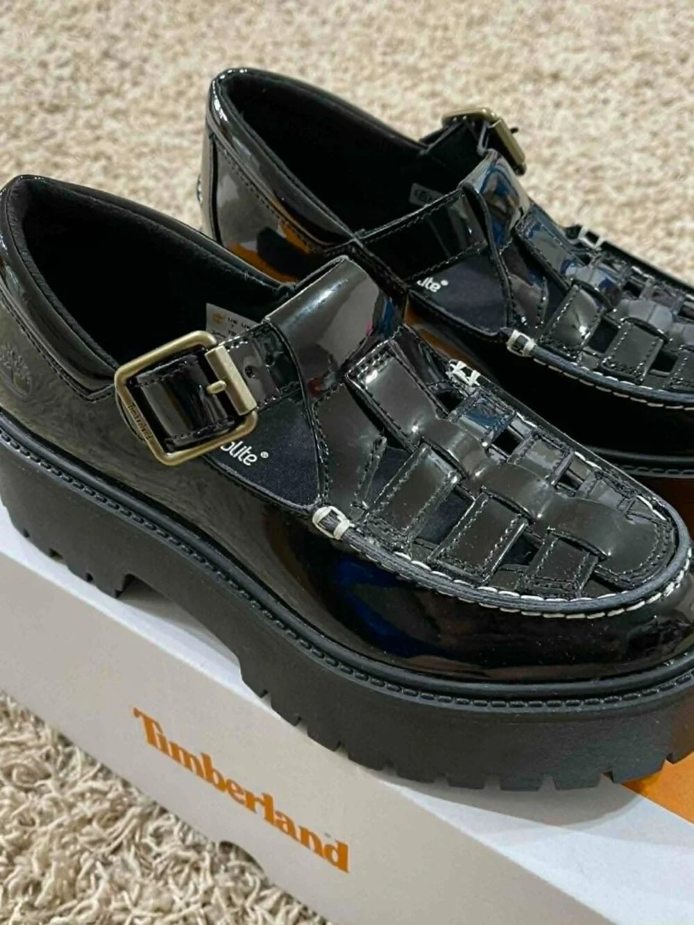 Timberland Women's Patent Leather Stone Street Platform Buckle Shoes, Size 7